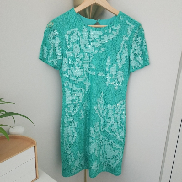 Karen Millen Embellished Mint Green Palms Shift Dress, US 6 - Picture 1 of 4